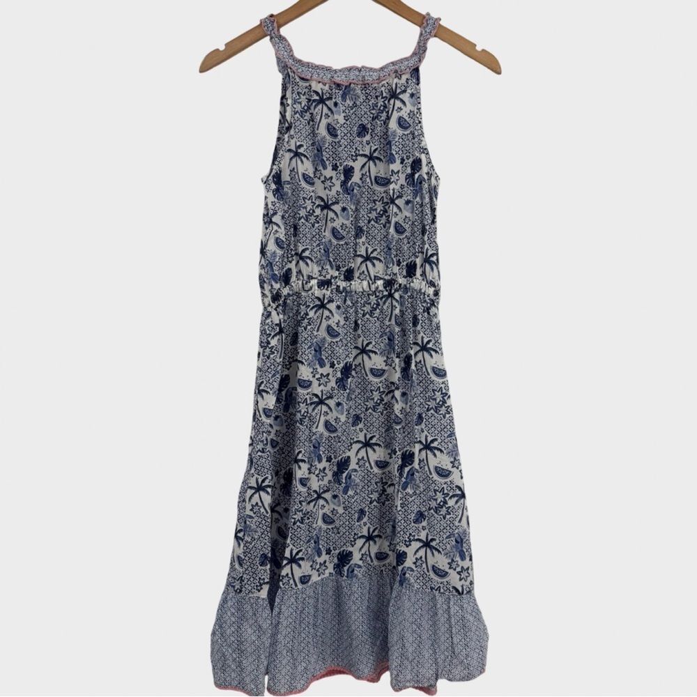 FatFace Girl's Tropical Print Cotton Midi Dress in Blue/White | Size 12/13 - Picture 2 of 5